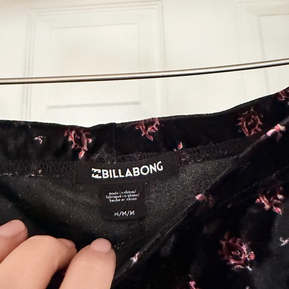 Billabong Black Velvet Pants with Pink Floral Design - Picture 3 of 7